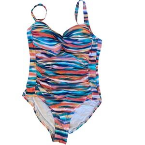 Niptuck colorful striped women's one piece swimsuit ruched size 12